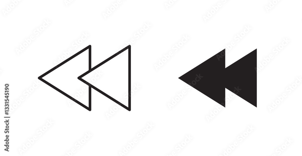 Poster rewind vector icon set in black color.