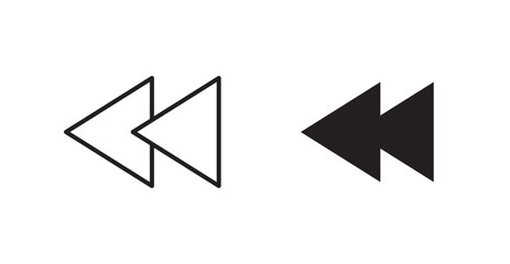 Rewind vector icon set in black color.