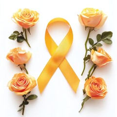 Yellow ribbon for cancer awareness isolated on white background
