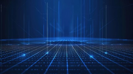 Blue digital background with light lines and grid, technology concep.