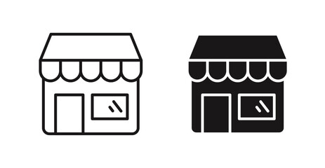 Shop vector icon set in black color.