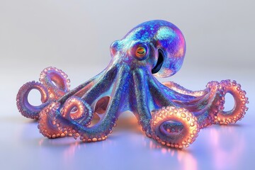 Octopus Skin: Glowing Bioluminescent Iridescent Sea Creature in Blue Ocean