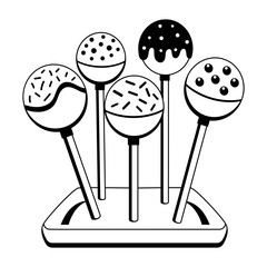 A glyph style illustration of cake pops stand