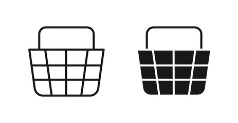 Shopping basket vector icon set in black color.