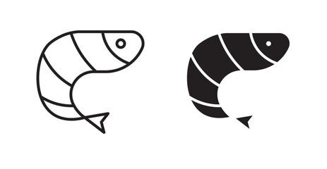 Shrimp vector icon set in black color.