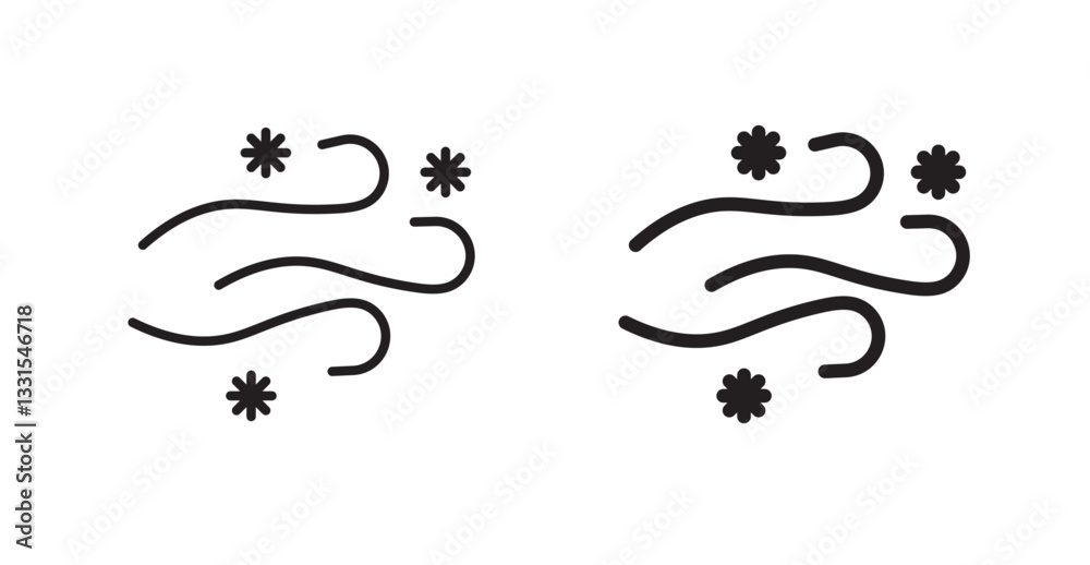 Poster snow blowing vector icon set in black color.