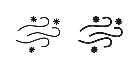 Snow blowing vector icon set in black color.