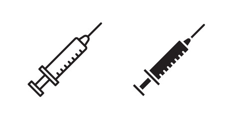 Syringe vector icon set in black color.