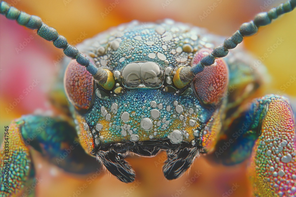 Poster colorful close-up of a vibrant insect showcasing intricate details in a natural setting during dayli