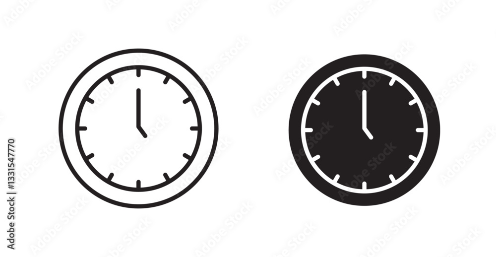 Poster Time clock vector icon set in black color.