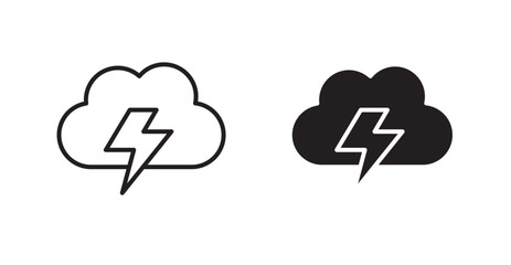 Thunderstorm vector icon set in black color.
