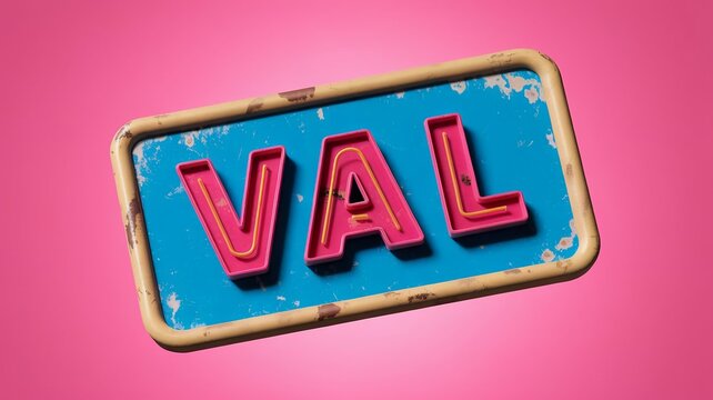 Vintage style sign displaying the name 'VAL' with bold typography