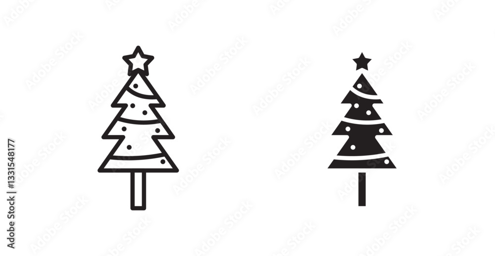 Poster tree christmas vector icon set in black color.