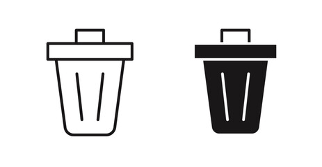 Trash vector icon set in black color.
