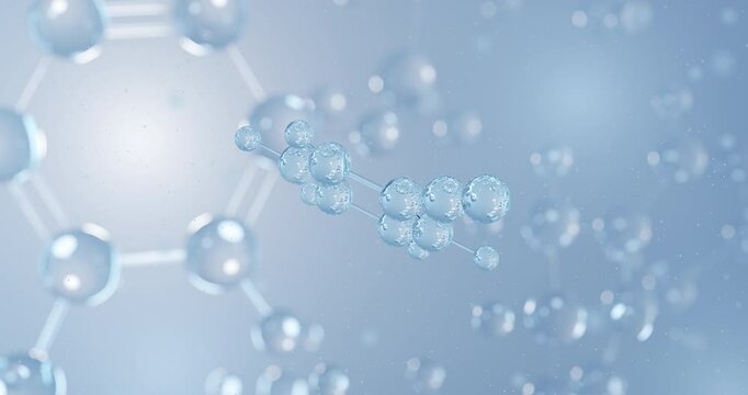 Benzonitrile rotating 3D model of aromatic organic compound, seamless looped video