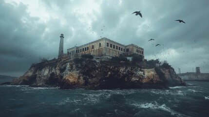 Stormy weather at alcatraz island coastal landscape photography dramatic seascape dark atmosphere