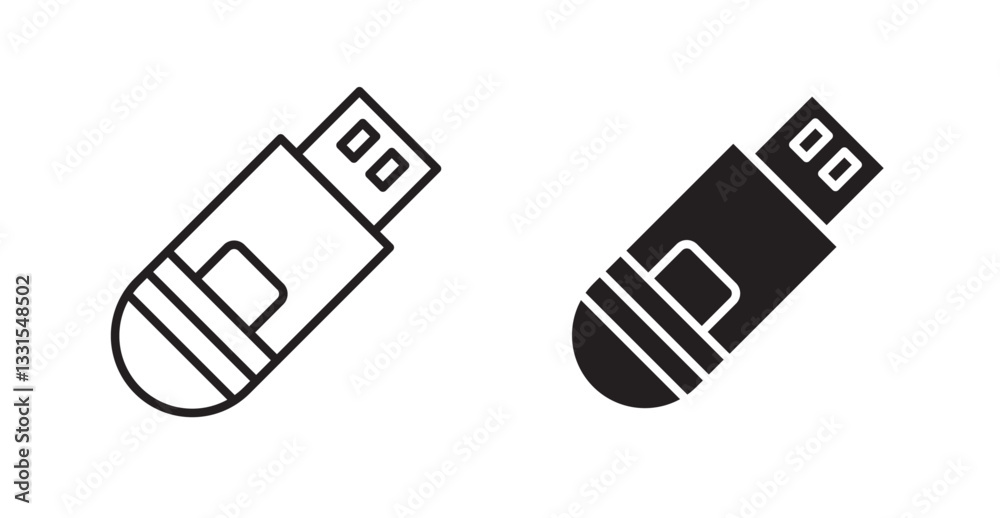 Aufkleber usb pendrive vector icon set in black color.