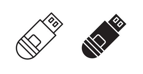 USB pendrive vector icon set in black color.