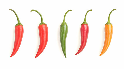 Colorful Array of Chili Peppers on White Background