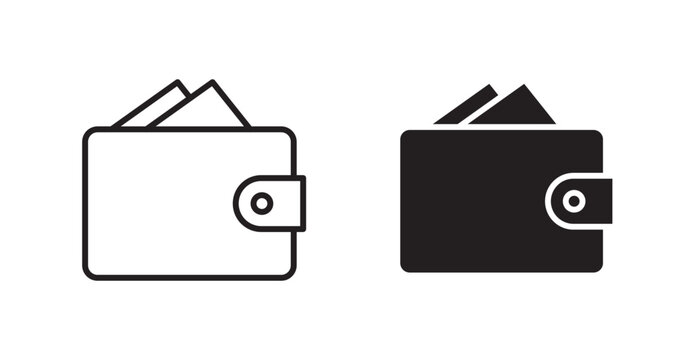 Wallet vector icon set in black color.