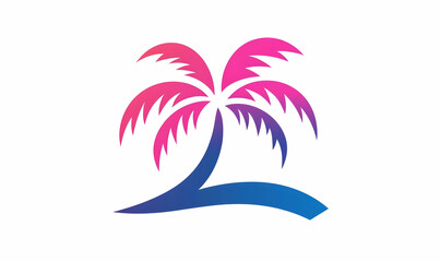 Naklejka premium Colorful Tropical Palm Tree Silhouette on Beach Background Design