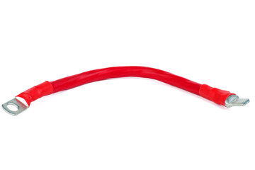 Red cable isolated on white background.