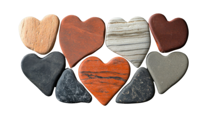 Heart shaped rocks and wood forming a heart on transparent background