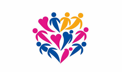 Colorful Community of People Forming a Heart Symbol of Unity