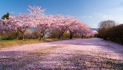 cherry blossom petals carpeting ground with delicate pink soft spring landscape