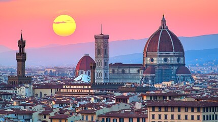 Naklejka premium Breathtaking Sunset Over Florence Skyline with Historical Architecture