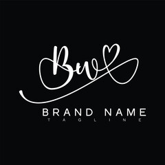 BW Handwritten initial letter with love . BW simple signature vector logo with Hart shape variation, beauty, photography letter logo design. B W