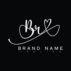 BR Handwritten initial letter with love . BR simple signature vector logo with Hart shape variation, beauty, photography letter logo design. B R