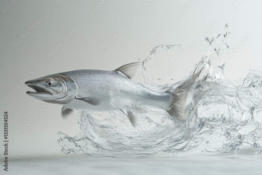 Aufkleber dynamic silver fish leaps through clear water, showcasing its sleek form and energy in a vibrant aqu