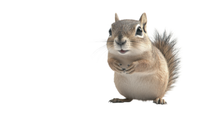Cute and playful squirrel poses with tiny paws in a bright studio setting during the day