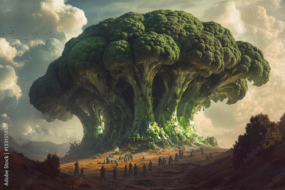 Aufkleber majestic forest gathering under massive green canopy with mystical figures in twilight