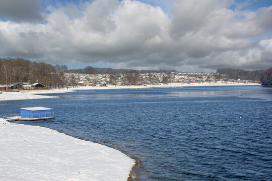 Winter at Bevertalsperre Reservoir in Oberbergischer Kreis,Bergisches Land,Huckeswagen,North Rine-Westphalia,Germany
