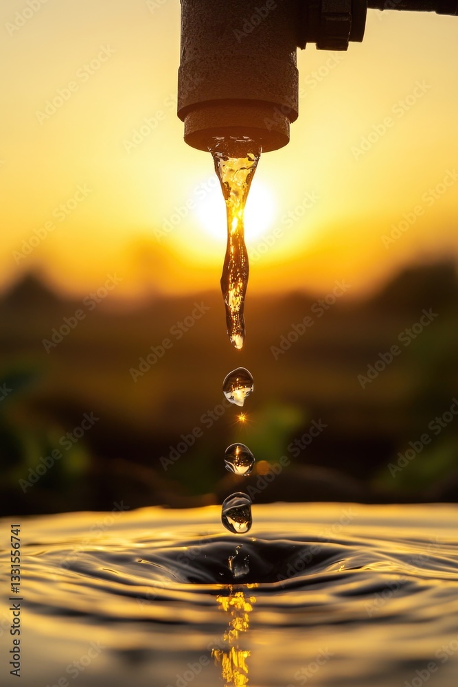 Poster a close-up shot of a single drop of water falling from a faucet