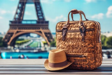 Travel essentials for a Parisian adventure with a view of the Eiffel Tower