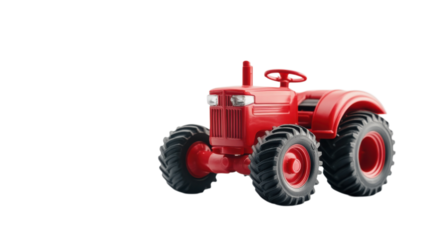 Bright red toy tractor on white background designed for children to spark imaginative farm play experiences