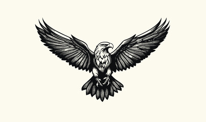 Obraz premium Engraved Flying Eagle Logo Mascot in Minimalist Vector Style