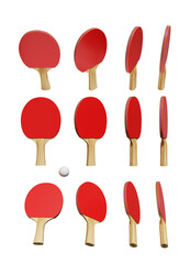 Isolated Red tennis paddles from a different angle on transparent background, 3D rendered illustration