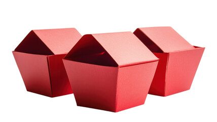 Red takeout containers arranged in a neat formation on a white background for a food presentation
