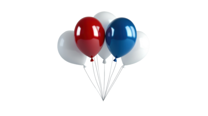 Colorful balloons in red, white, and blue arranged for celebratory event in festive atmosphere during summer season