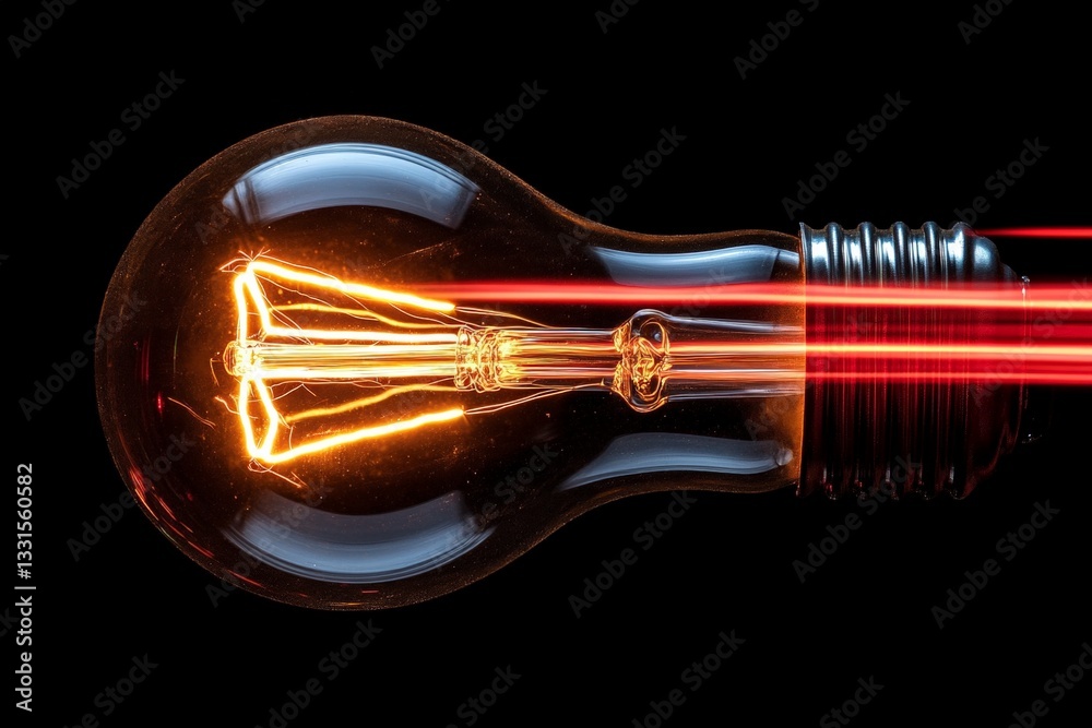 Aufkleber Bright bulb generating light in a dark setting showcasing filament and energy flow