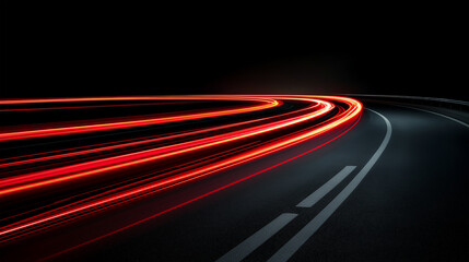 Fototapeta premium Red Tail Light Streaks on a Dark Road at Night.