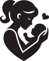 Mom and Baby Love heart vector silhouette illustration