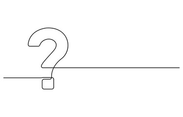 Question mark one line art, hand drawn asking sign, idea continuous contour. Query FAQ concept, finding answer