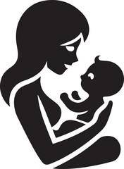 Mom and Baby Love heart vector silhouette illustration