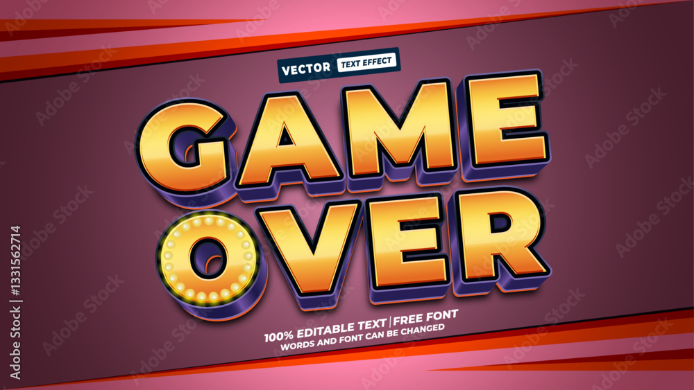 Poster game over 3d editable vector text effect. bold typography style game poster design with editable tex