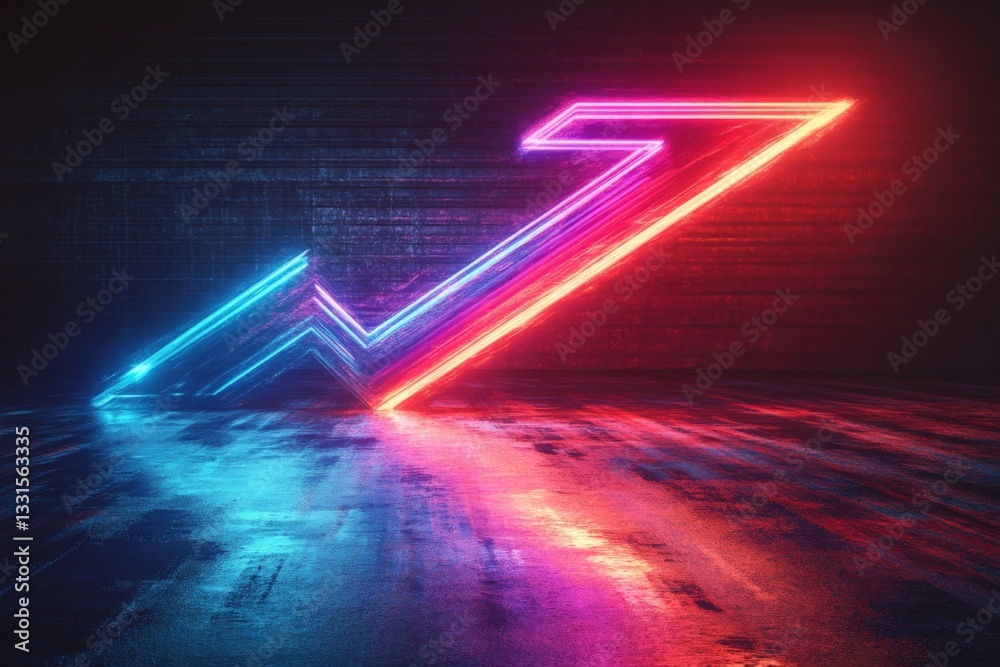 Aufkleber neon arrow representing growth and progress in a dark, illuminated environment at nighttime